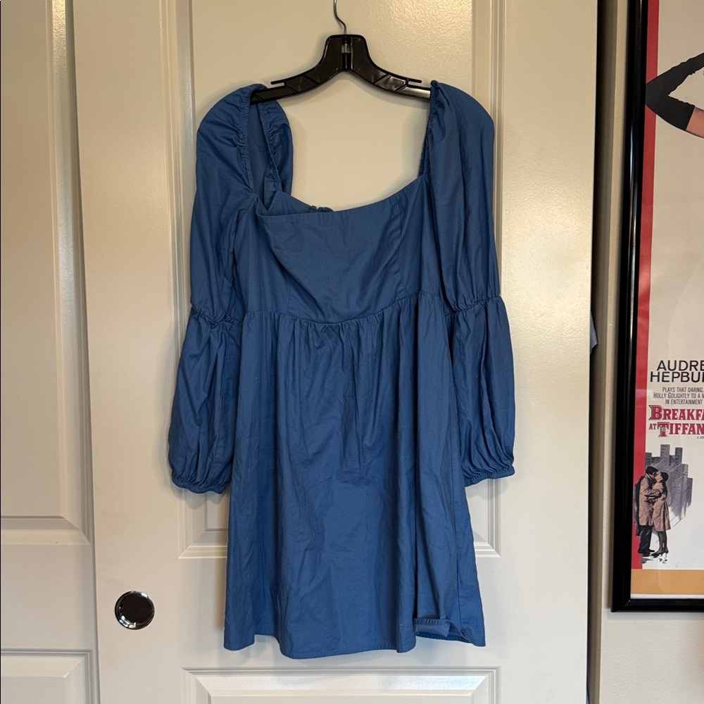 Reformation Michaela Square Neck Puff Sleeve Mini Dress Blue - Picture 5 of 12